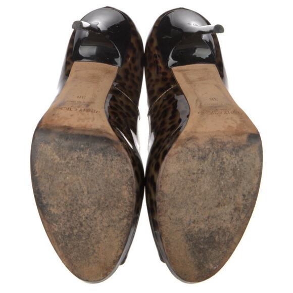 Jimmy Choo Leopard Animal Print Patent Leather Peep Toe Platform Pump IT 38 US 8 - Picture 5 of 5